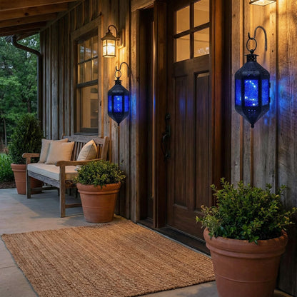 Hanging Moroccan Decorative Candle Lantern Holders for Outdoor Décor - Cobalt Blue Hanging - PT05