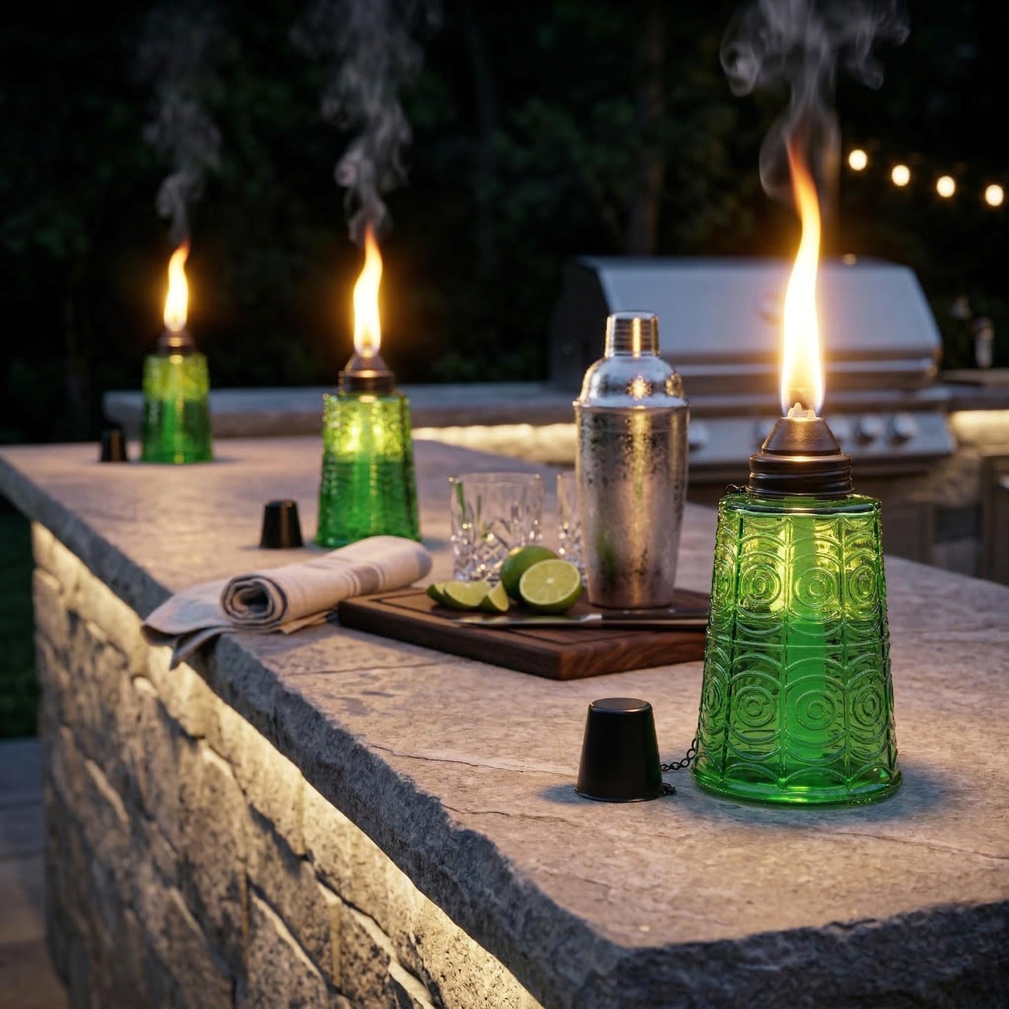 Citronella Table Top Torches for Outdoor Patio, 16oz Decorative Glass Torch Citronella Candles for Outside Deck, Garden, Parties, Set of 3, Green - Green - PT06