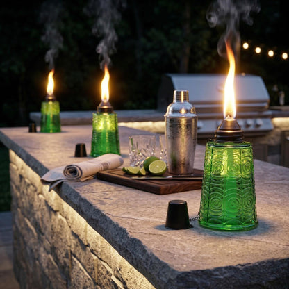 Citronella Table Top Torches for Outdoor Patio, 16oz Decorative Glass Torch Citronella Candles for Outside Deck, Garden, Parties, Set of 3, Green - Green - PT06