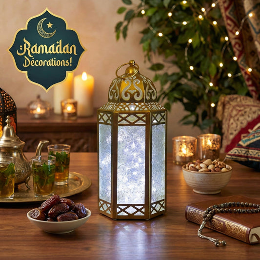 12” Gold Metal Moroccan Decorative Candle Lantern with White LED Twinkle Fairy Lights & Remote – Wedding Table Centerpieces, Ramadan, Indoor Home Decor, Outdoor - Gold Large - PT01