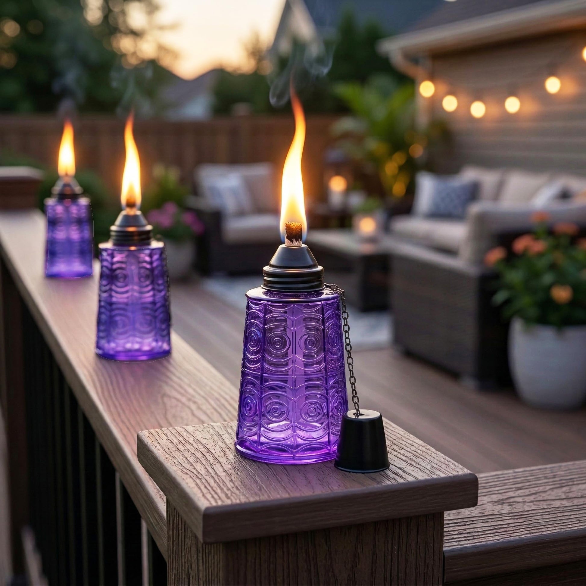 Citronella Table Top Torches for Outdoor Patio, 16oz Decorative Glass Torch Citronella Candles for Outside Deck, Garden, Parties, Set of 3, Purple - Purple - PT05