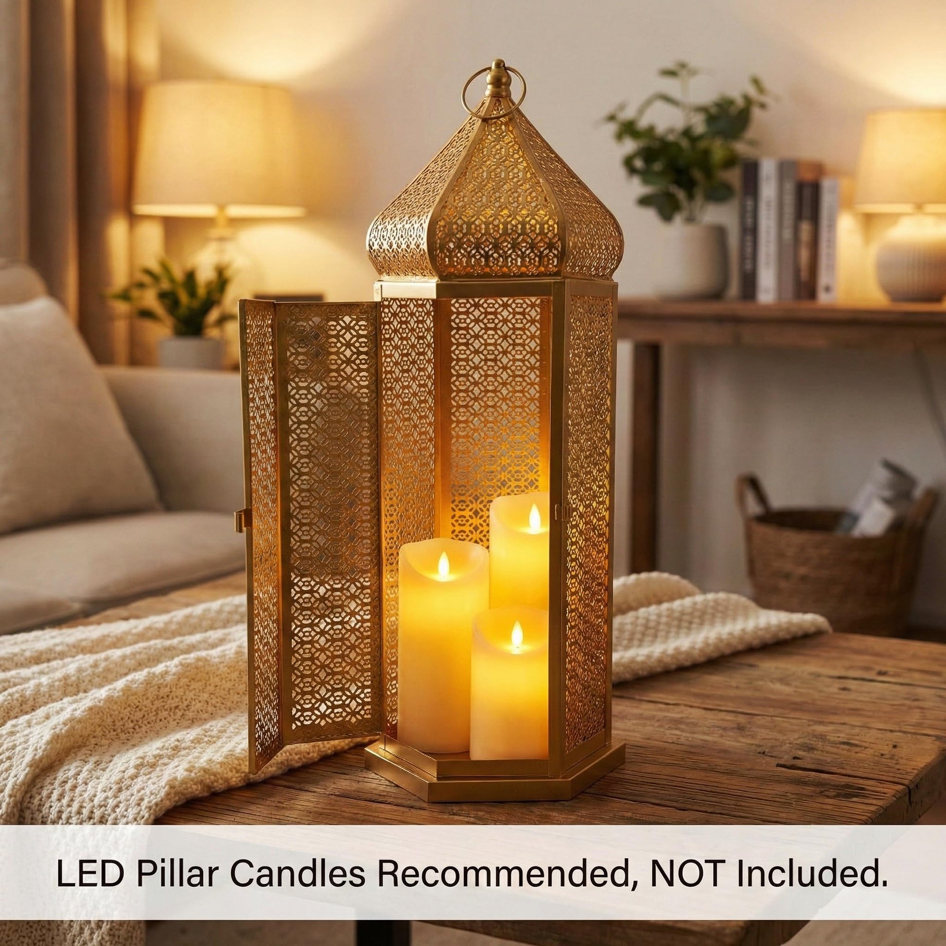 Tower Temple Moroccan Lantern Lamp Decorative Candle Holders - Gold Extra Large - PT03