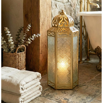 Gold Metal Decorative Moroccan Lantern Candle Holder Lamp - Indoor/Outdoor, Home Decor, Patio, Weddings, Christmas - Gold Extra Large - PT03