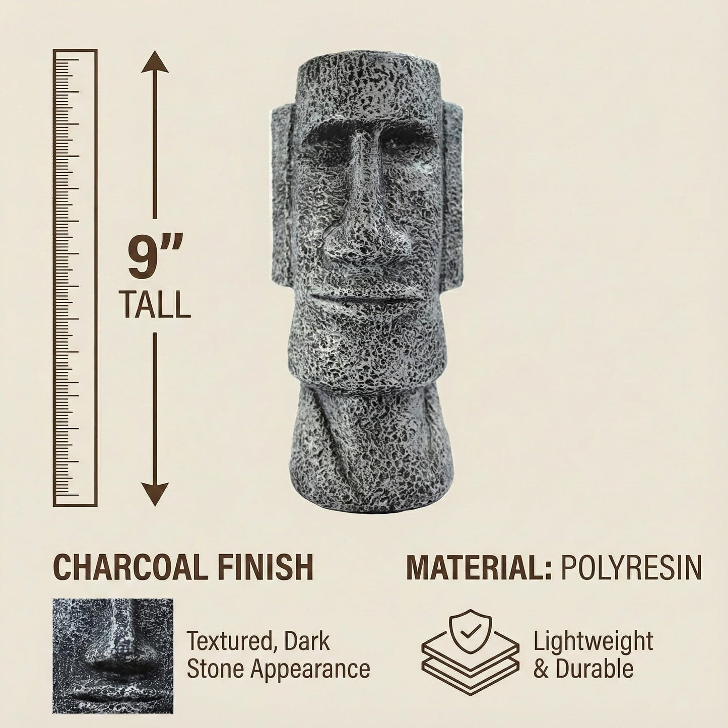 9" Tall Easter Island Moai Head Monolith Sculpture/Statue, Medium - Moai Monolith Medium - 9" - PT04
