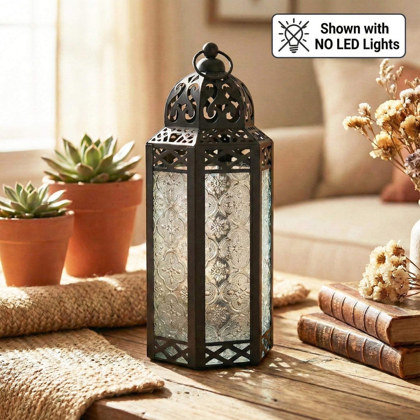 Metal Moroccan Decorative LED Fairy Lights Candle Lantern Holders for Indoor Home Fantasy Decor, Table Centerpieces, Outdoor Patio or Porch, Weddings, Medium - Multicolor Medium - PT04