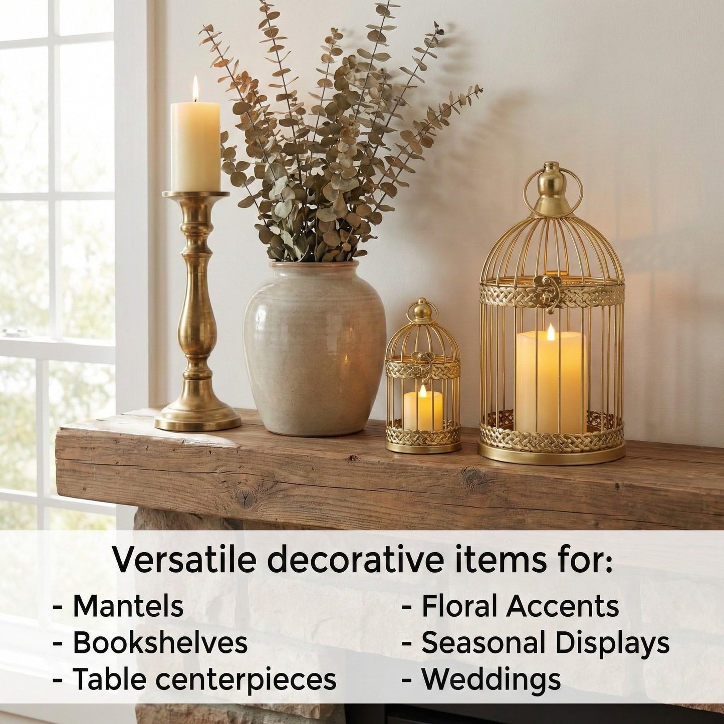 Bird Cage Decor Candle Holder Lantern Decorative Wedding Table Centerpiece Decorations, Gold, Set of 4 - Gold Large and Small - PT01