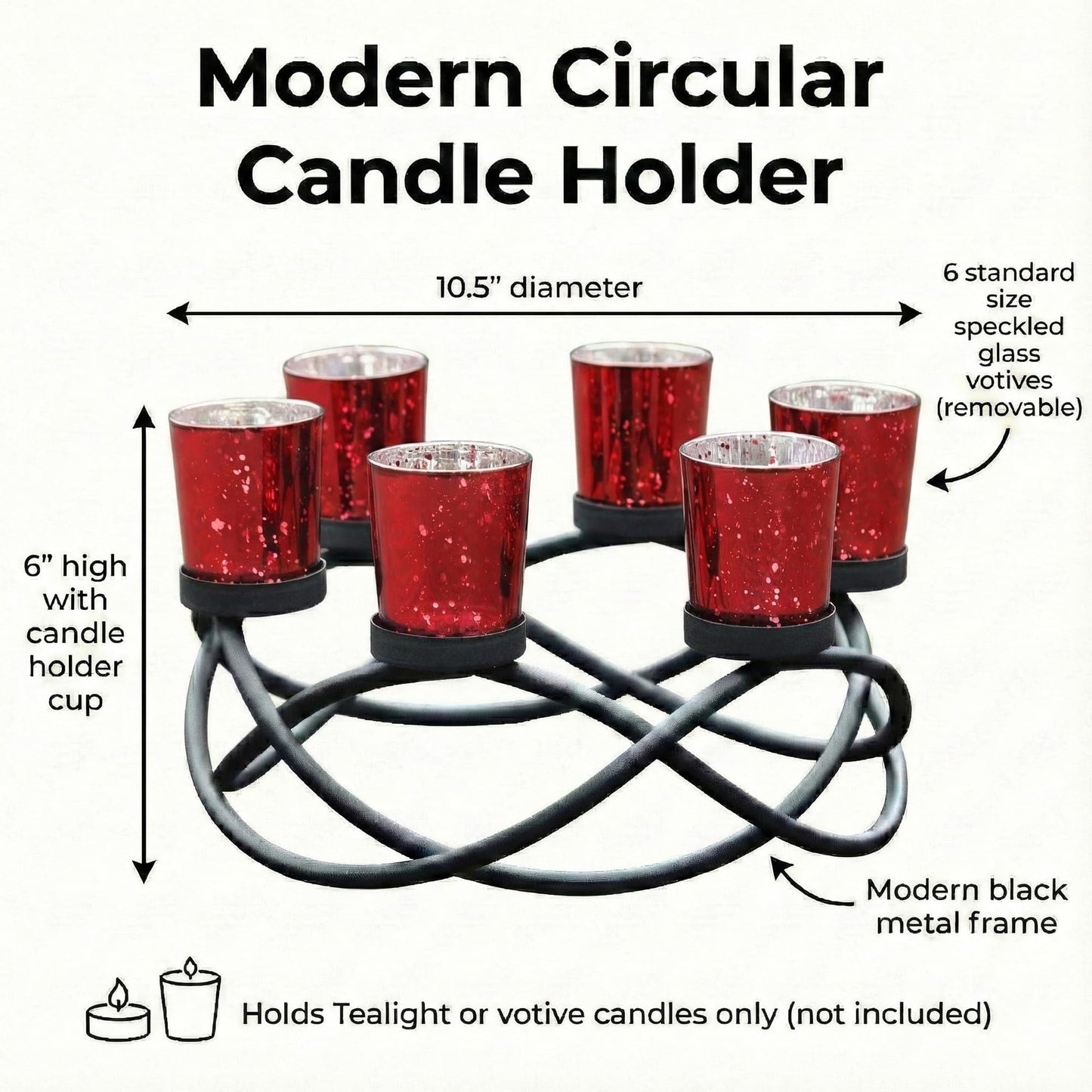 Iron Round Votive Tealight Candle Holder Centerpiece for Halloween and Christmas Decorations - Table Decor for Weddings, Outdoor Patio, Kitchen, and Coffee Tabl - Black/Red circular - PT03