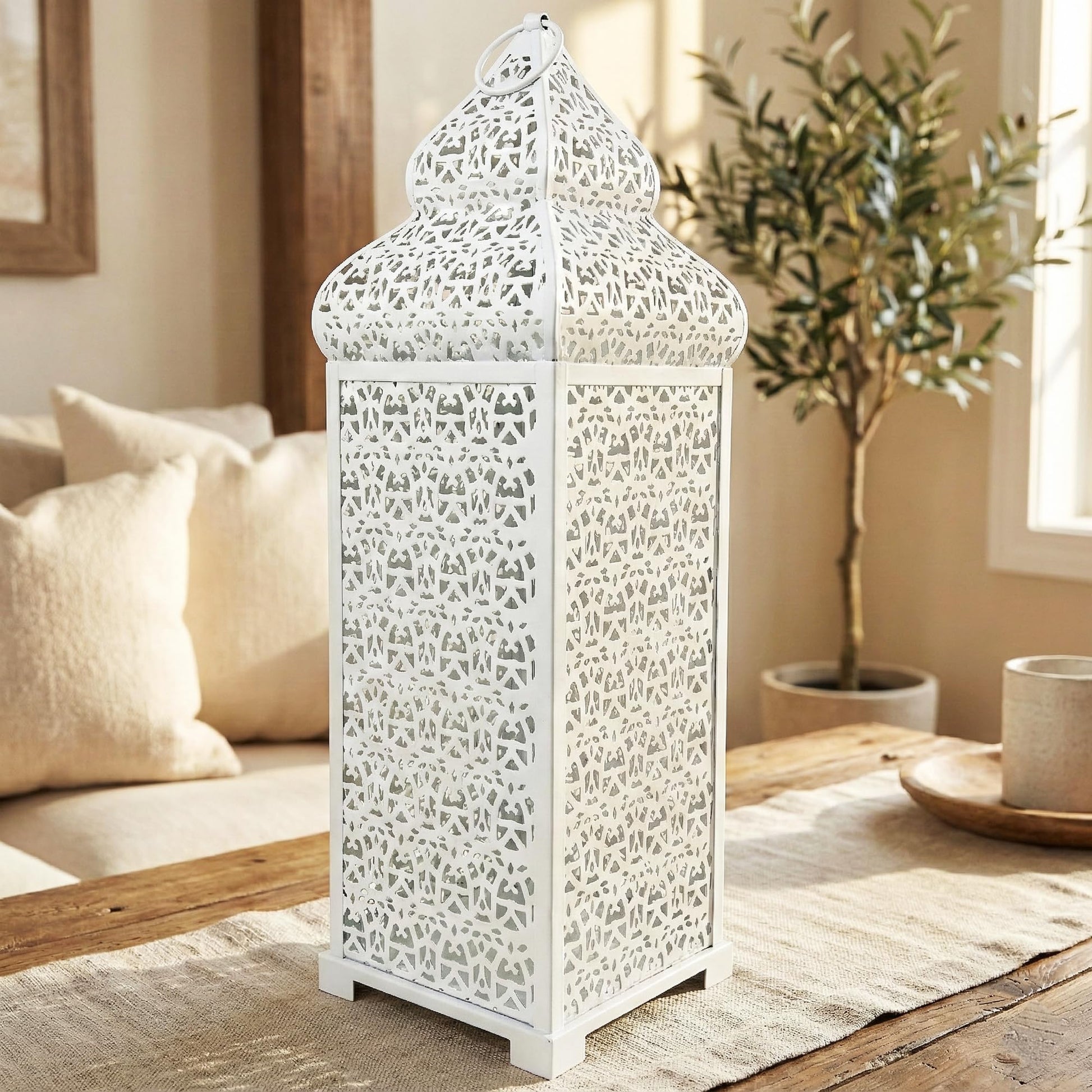 Temple Moroccan Lantern Lamp Decorative Candle Holders - White 22" - PT07