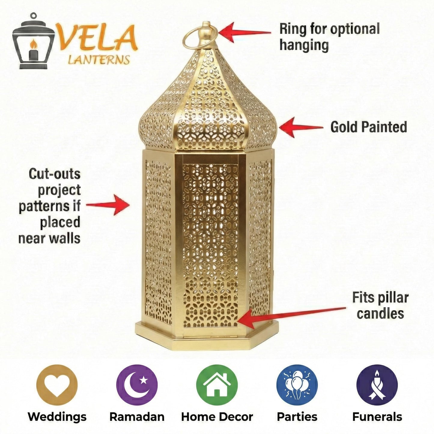 Tower Temple Moroccan Lantern Lamp Decorative Candle Holders - Gold Set of 2 - PT04