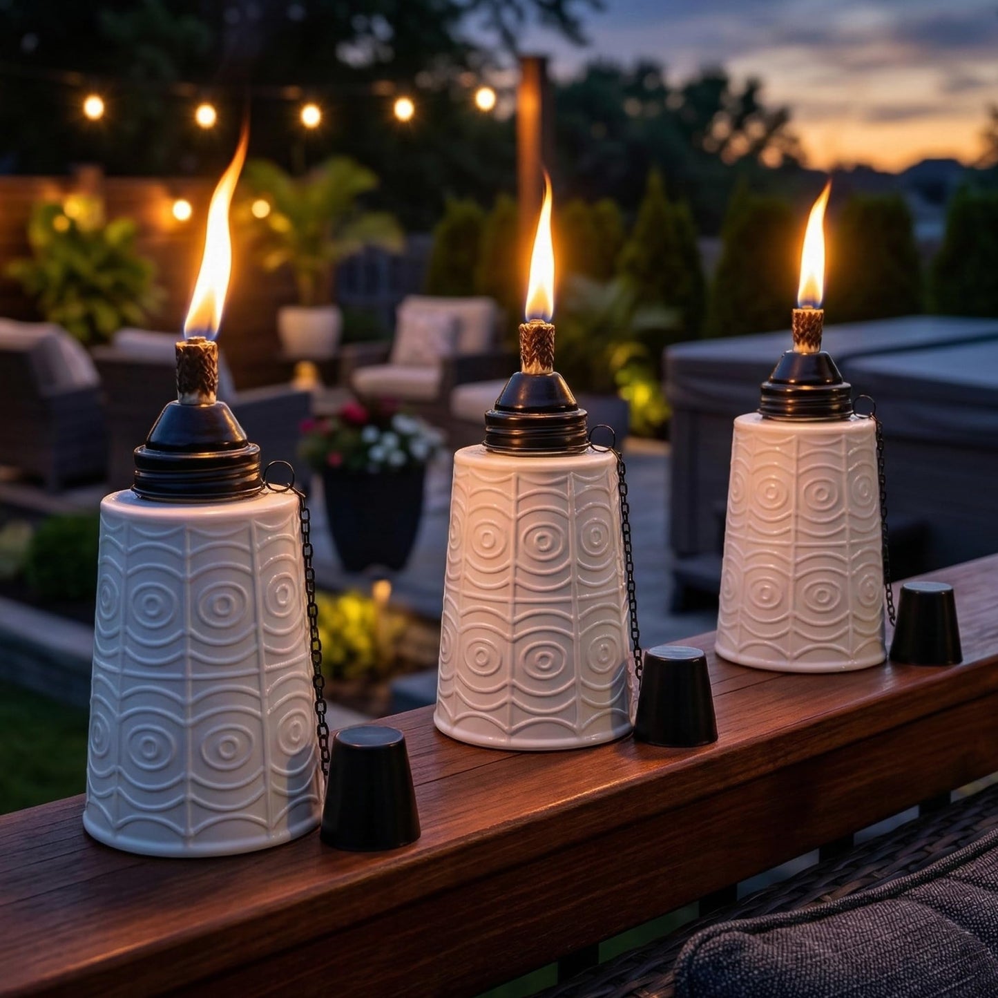 Citronella Table Top Torches for Outdoor Patio, 16oz Decorative Glass Torch Citronella Candles for Outside Deck, Garden, Parties, Set of 3, White - White - PT05