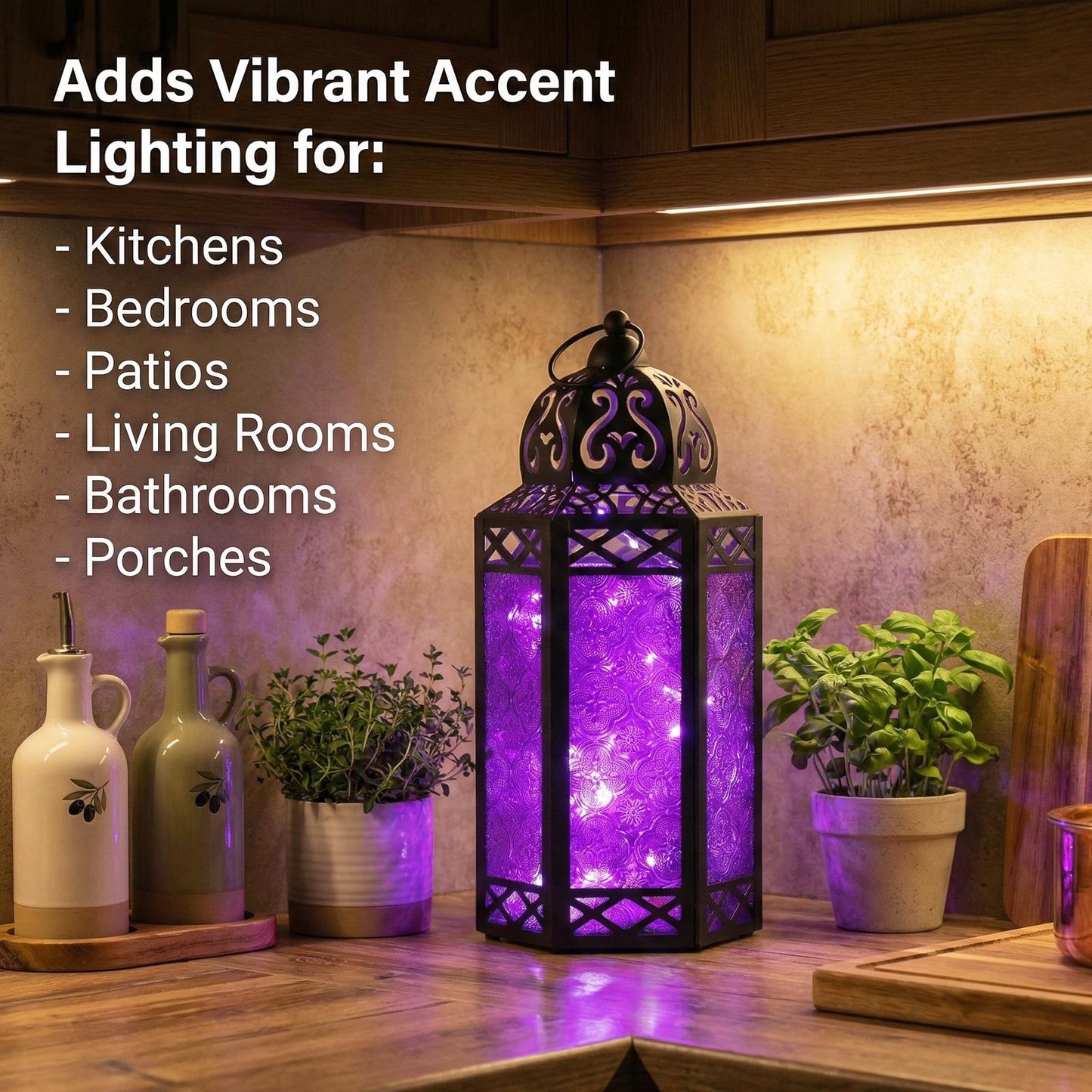 Metal Moroccan Decorative LED Fairy Lights Candle Lantern Holders for Indoor Home Fantasy Decor, Table Centerpieces, Outdoor Patio or Porch, Weddings, Medium - Purple Large - PT03