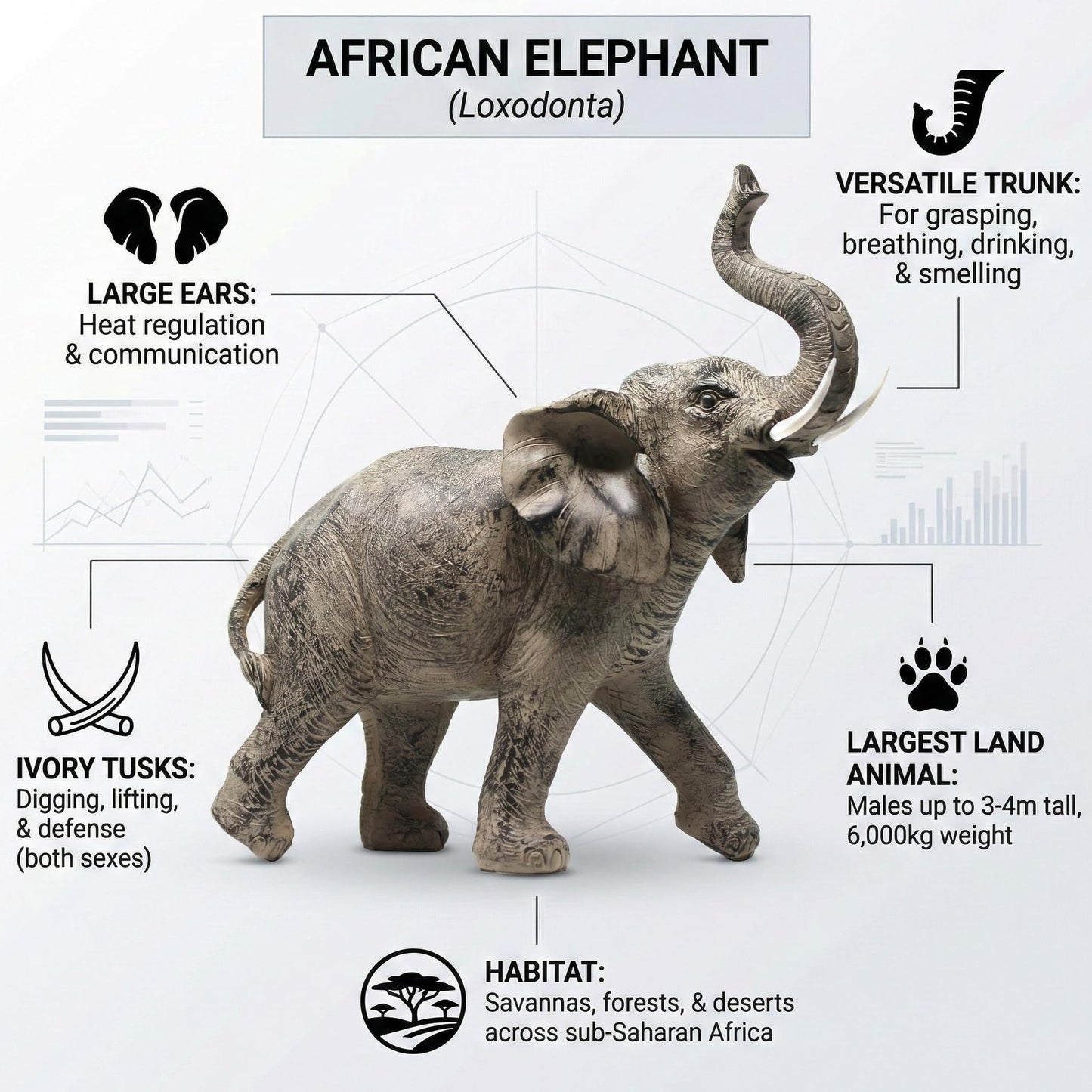 Large 13" African Elephant Statue Gifts for Women, Big Elephant Decor Scuplture with Trunk Up for Home Decor - Brown Large Elephant with Trunk Up - PT02