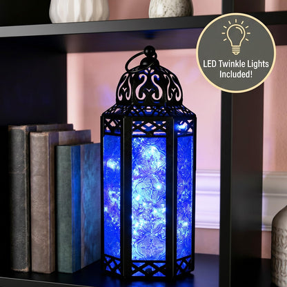 Metal Moroccan Decorative LED Fairy Lights Candle Lantern Holders for Indoor Home Fantasy Decor, Table Centerpieces, Outdoor Patio or Porch, Weddings, Medium - Cobalt Medium - PT01