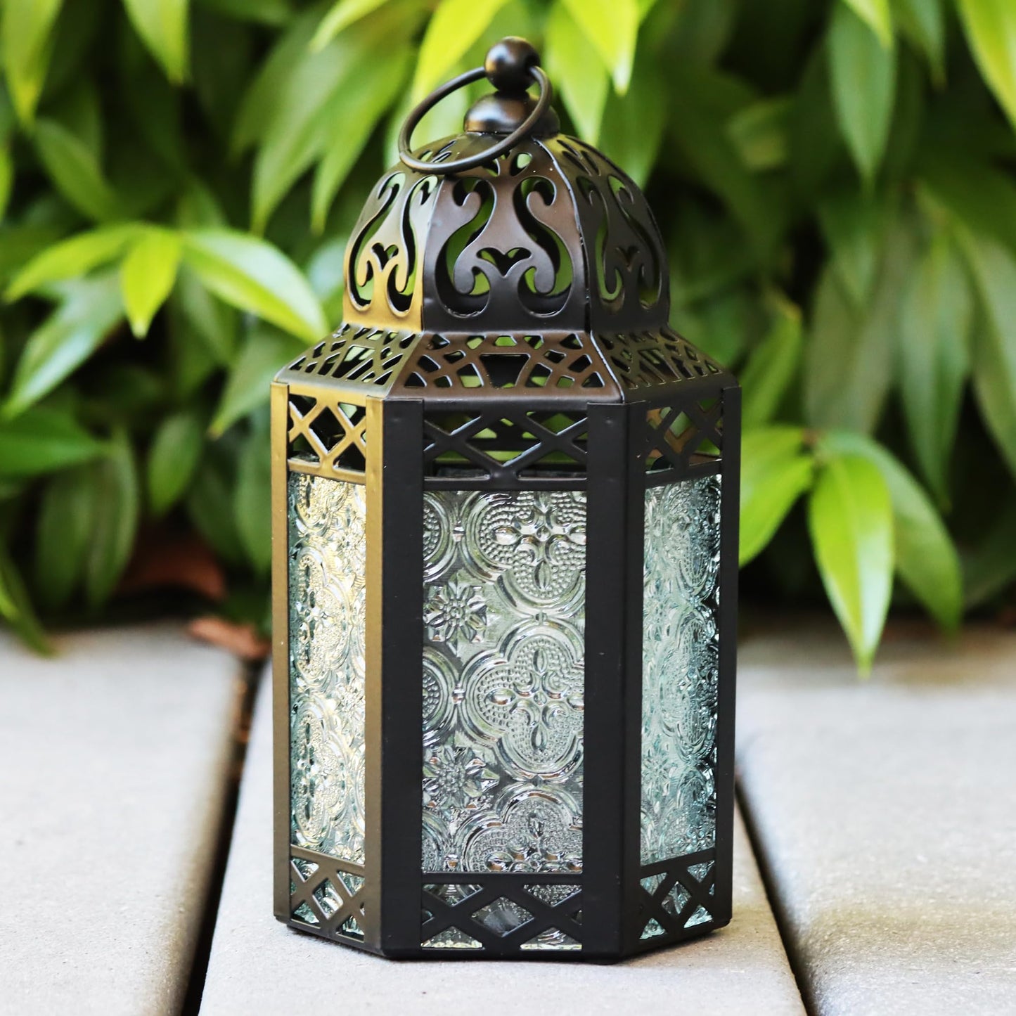 Set of 3 Clear Glass & Black Metal Moroccan Candle Lantern Holders (XL, Large, Small) - Decorative Indoor/Outdoor Decor for Patio, Floor, Weddings & Ramadan - Clear XL-LAR-SM - PT06