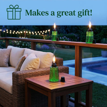 Citronella Table Top Torches for Outdoor Patio, 16oz Decorative Glass Torch Citronella Candles for Outside Deck, Garden, Parties, Set of 3, Green - Green - PT05