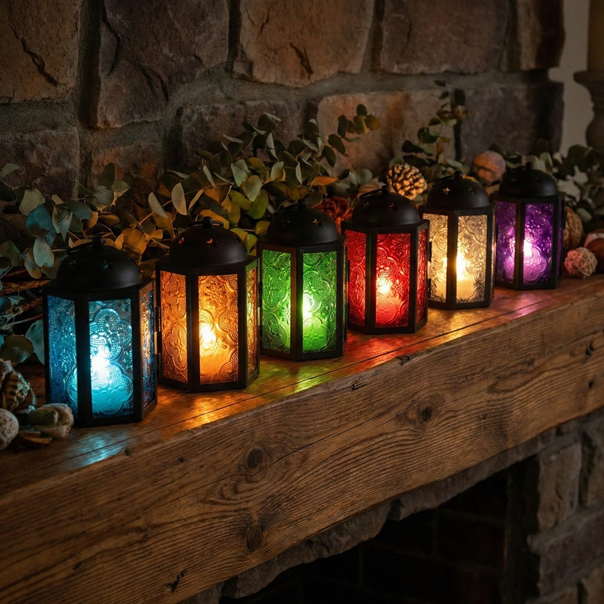 Mini Moroccan Tea Light Candle Holder Lanterns – 4.25" Small Decorative Lantern for Table or Hanging, Metal with Glass Panels – Ramadan, Wedding, Home Decor, As - Assorted Colors 6 - PT07