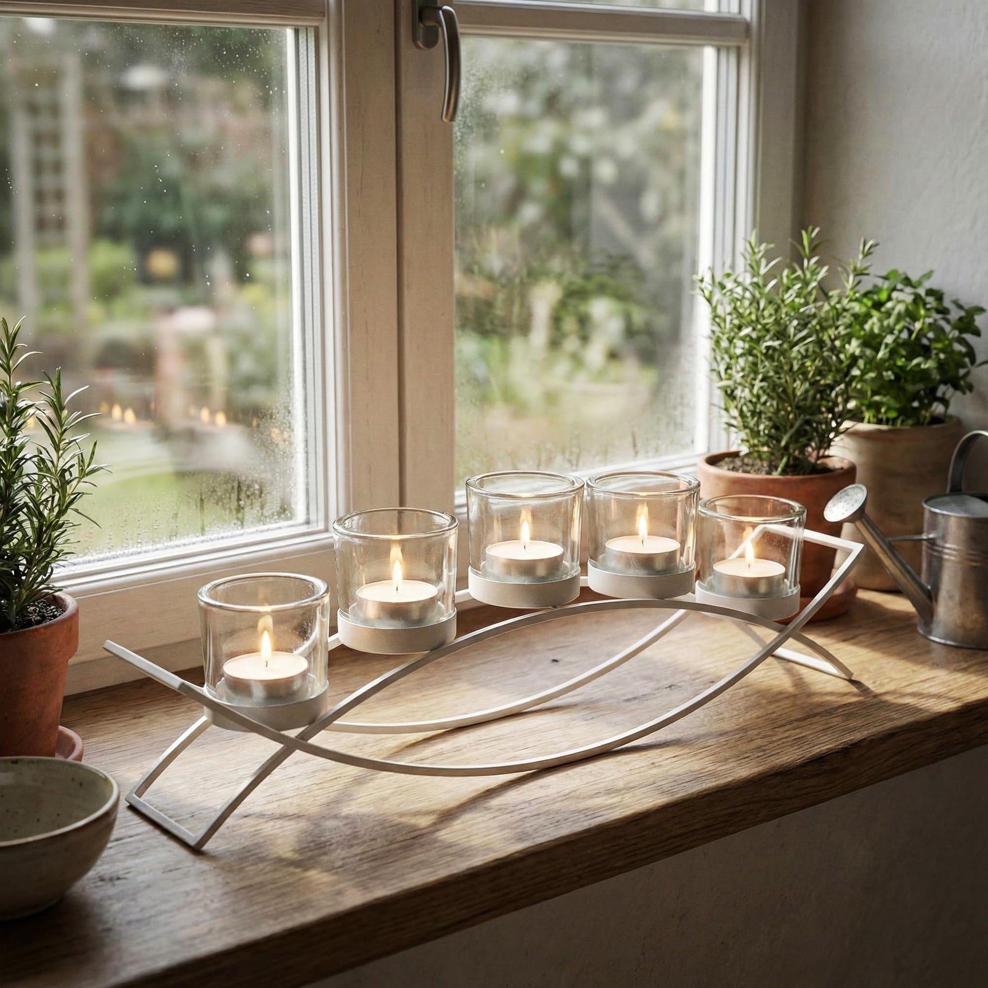 Iron Arch Table Centerpiece Decorations Long Candle Holder for Weddings, Patio, Kitchen, Dining Room, and Coffee Tables, White, Clear Chunky 5 Cups - White 5 Cup - PT07