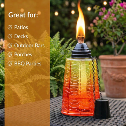 Citronella Table Top Torches for Outdoor Patio, 16oz Decorative Glass Torch Citronella Candles for Outside Deck, Garden, Parties, Set of 3, Sunset Orange - Sunset - PT01