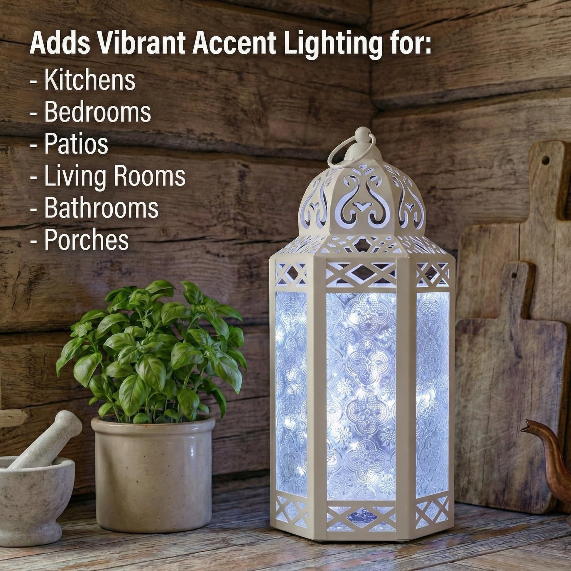 Metal Moroccan Decorative LED Fairy Lights Candle Lantern Holders for Indoor Home Fantasy Decor, Table Centerpieces, Outdoor Patio or Porch, Weddings, Medium - White Large - PT03