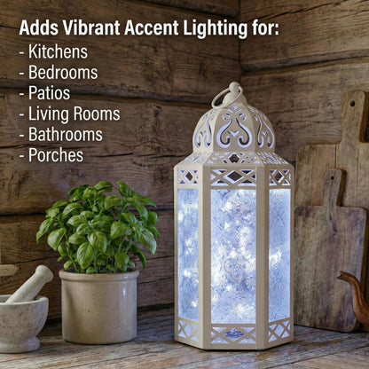 Metal Moroccan Decorative LED Fairy Lights Candle Lantern Holders for Indoor Home Fantasy Decor, Table Centerpieces, Outdoor Patio or Porch, Weddings, Medium - White Large - PT03