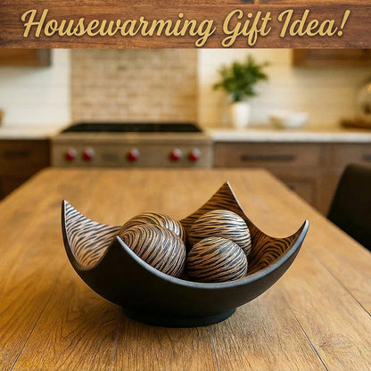 5pc Large Decorative Scoop Bowl Set with Stylish Orbs/Balls – Elegant Centerpiece for Dining/Kitchen Table, Living Room, or Office Decor, 14" diagonal. 11" wide - Brown 14 inches - PT05