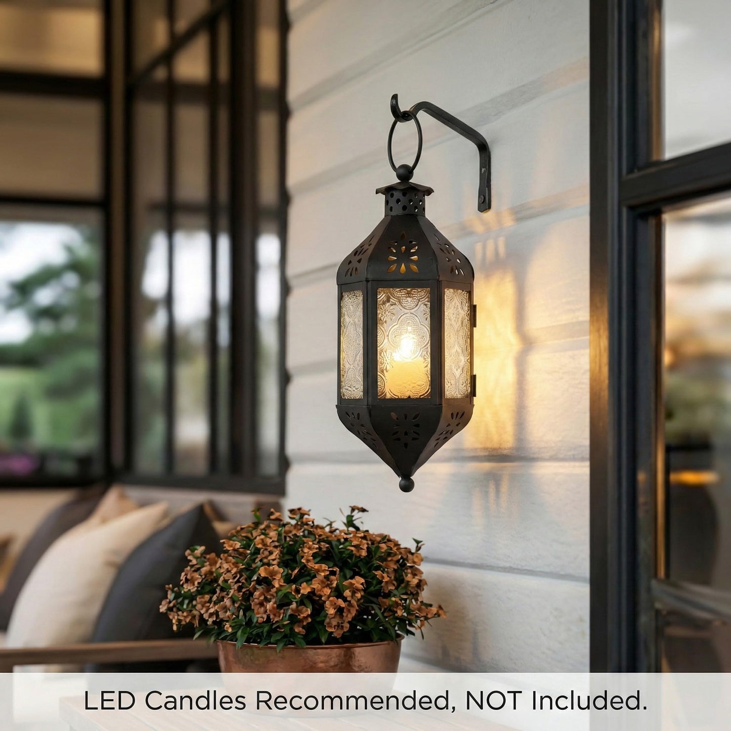 11.5" Hanging Moroccan Decorative Candle Lantern Lamp – Indoor/Outdoor Tea Light Candle Holder for Patio, Porch, Ramadan or Home Decor, Frosted Clear - Clear - PT02