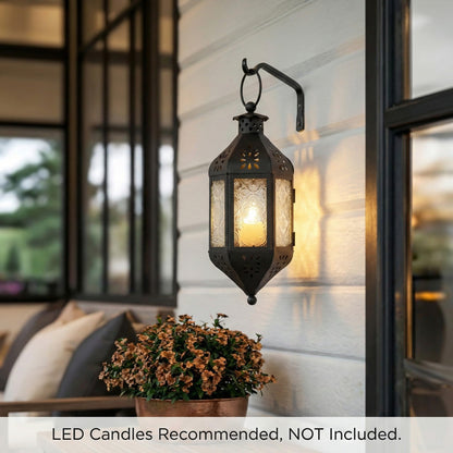 11.5" Hanging Moroccan Decorative Candle Lantern Lamp – Indoor/Outdoor Tea Light Candle Holder for Patio, Porch, Ramadan or Home Decor, Frosted Clear - Clear - PT02