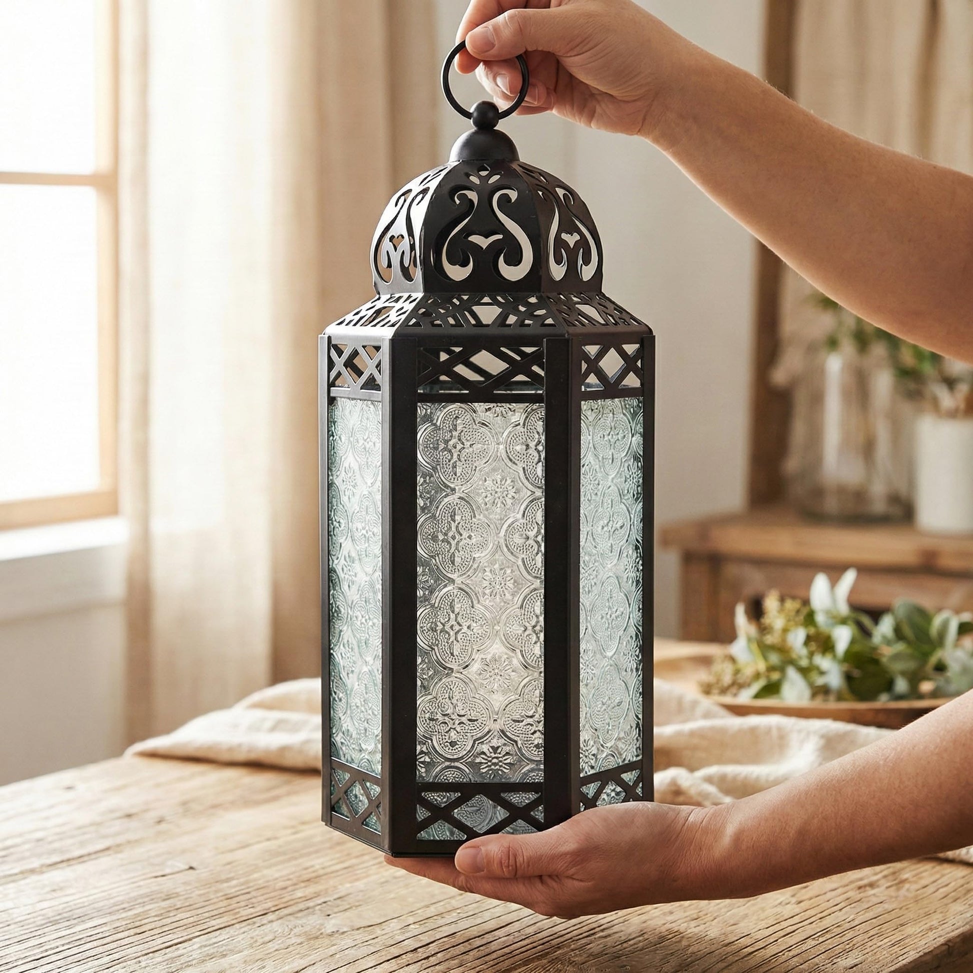 Metal Moroccan Decorative LED Fairy Lights Candle Lantern Holders for Indoor Home Fantasy Decor, Table Centerpieces, Outdoor Patio or Porch, Weddings, Medium - Multicolor Large - PT07