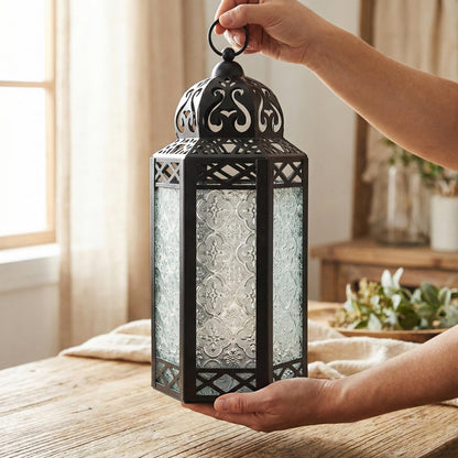 Metal Moroccan Decorative LED Fairy Lights Candle Lantern Holders for Indoor Home Fantasy Decor, Table Centerpieces, Outdoor Patio or Porch, Weddings, Medium - Multicolor Large - PT07