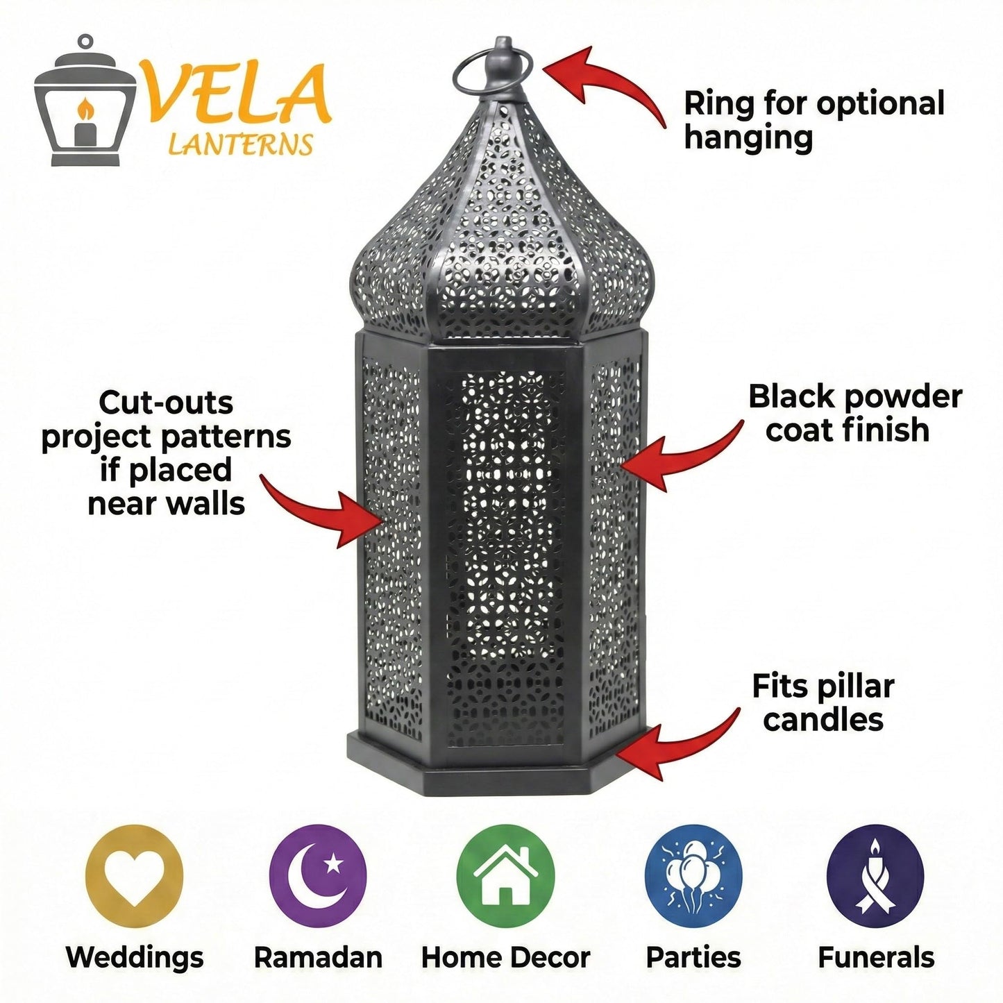 Tower Temple Moroccan Lantern Lamp Decorative Candle Holders - Black Set of 2 - PT04