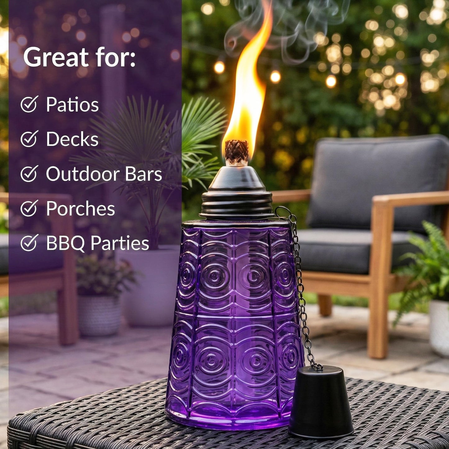 Citronella Table Top Torches for Outdoor Patio, 16oz Decorative Glass Torch Citronella Candles for Outside Deck, Garden, Parties, Set of 3, Purple - Purple - PT01
