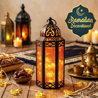Metal Moroccan Decorative LED Fairy Lights Candle Lantern Holders for Indoor Home Fantasy Decor, Table Centerpieces, Outdoor Patio or Porch, Weddings, Medium - Amber Medium - PT02