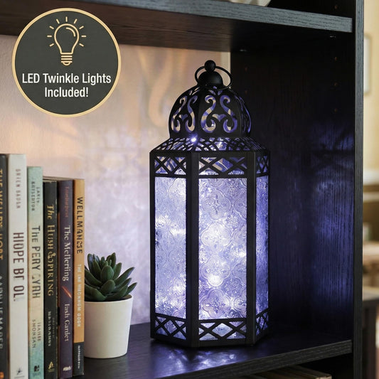 Metal Moroccan Decorative LED Fairy Lights Candle Lantern Holders for Indoor Home Fantasy Decor, Table Centerpieces, Outdoor Patio or Porch, Weddings, Medium - Clear Large - PT01