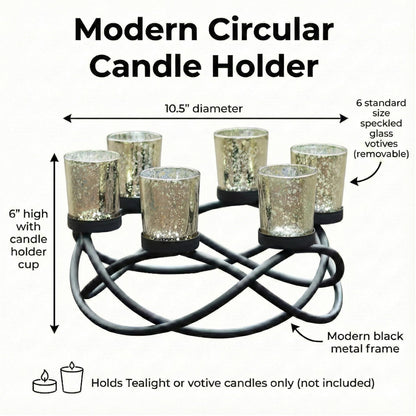 Iron Round Table Decor Centerpiece Decorations Candle Holder for Weddings, Outdoor Patio, Kitchen, Dining Room, and Coffee Tables, Glass Votive Tealight Holders - Black/Gold 6-Cup - PT03