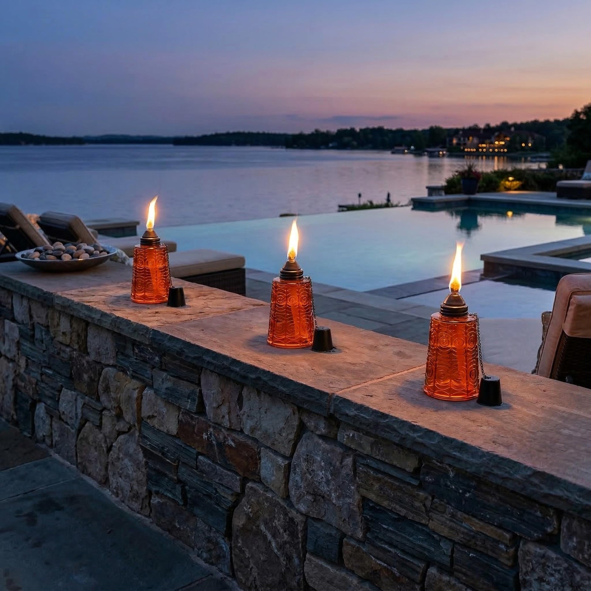Citronella Table Top Torches for Outdoor Patio, 16oz Decorative Glass Torch Citronella Candles for Outside Deck, Garden, Parties, Set of 3, Amber - Amber - PT07