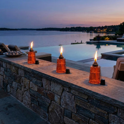 Citronella Table Top Torches for Outdoor Patio, 16oz Decorative Glass Torch Citronella Candles for Outside Deck, Garden, Parties, Set of 3, Amber - Amber - PT07