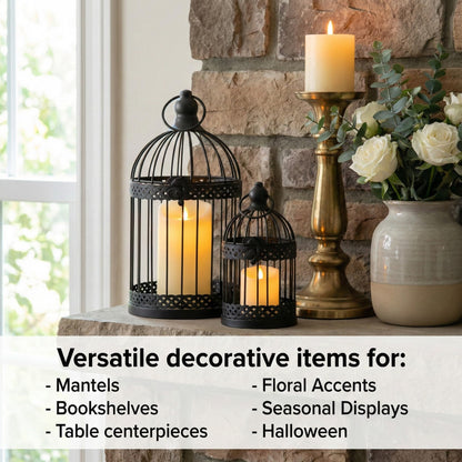 Birdcage Candle Lantern Set - Black Large and Small - PT01