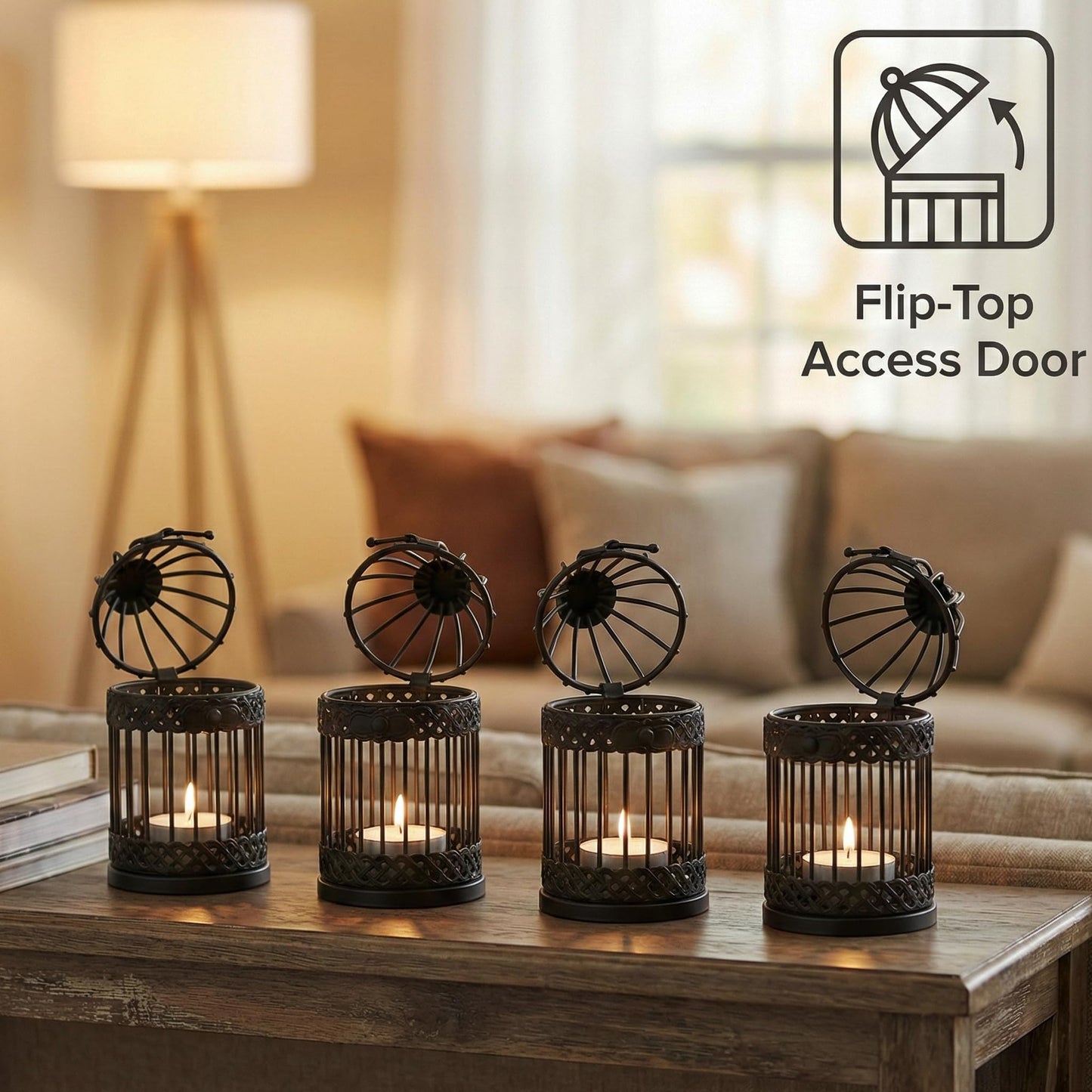 Birdcage Candle Lantern Set - Black Small - PT06