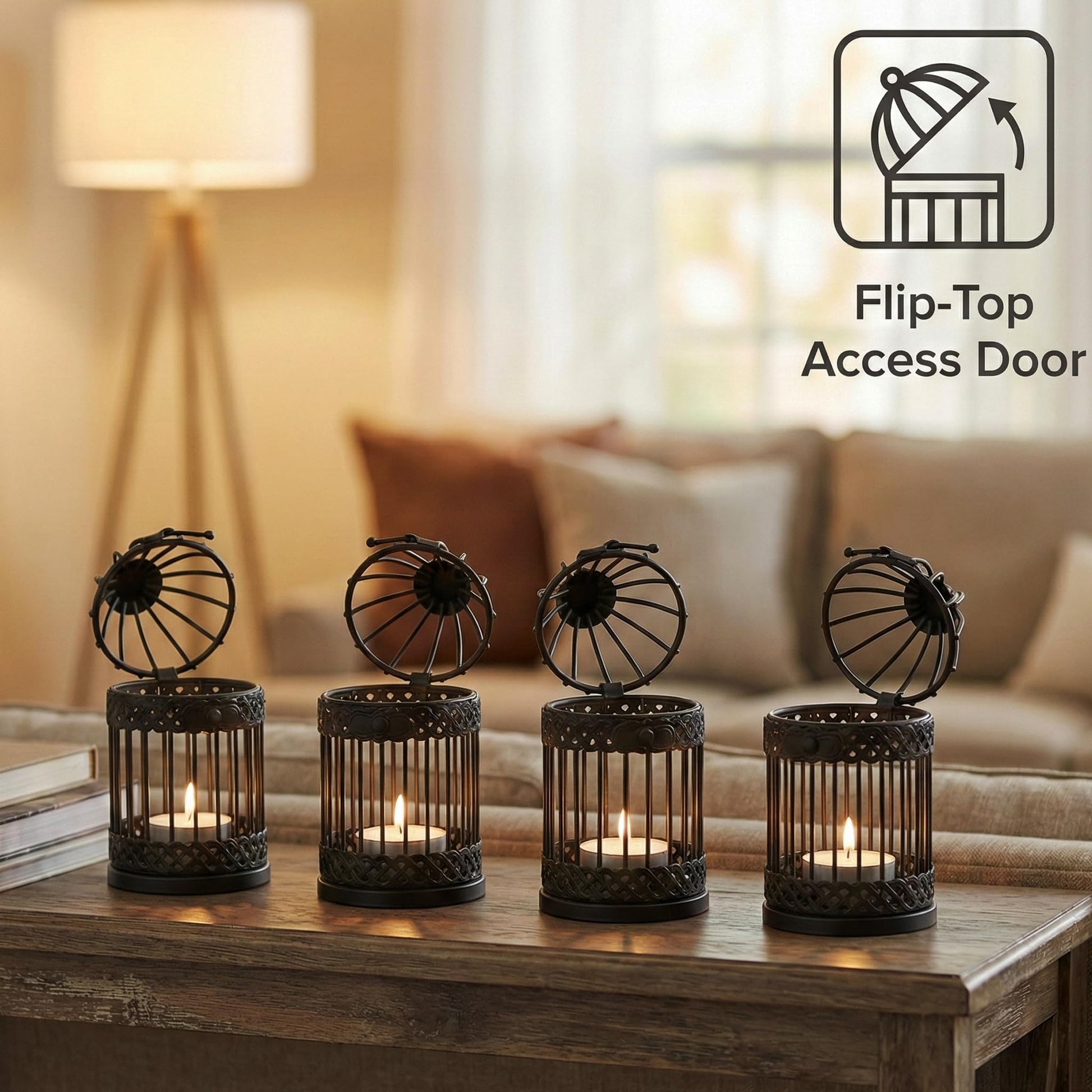 Birdcage Candle Lantern Set - Black Small - PT06