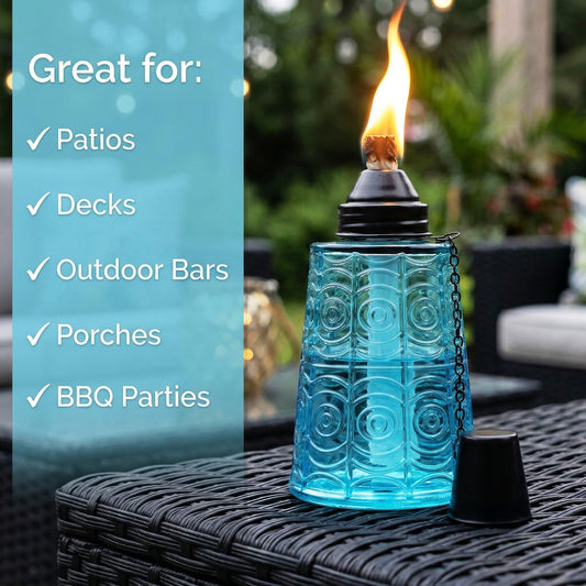 Citronella Table Top Torches for Outdoor Patio, 16oz Decorative Glass Torch Citronella Candles for Outside Deck, Garden, Parties, Set of 3, Blue - Blue - PT01