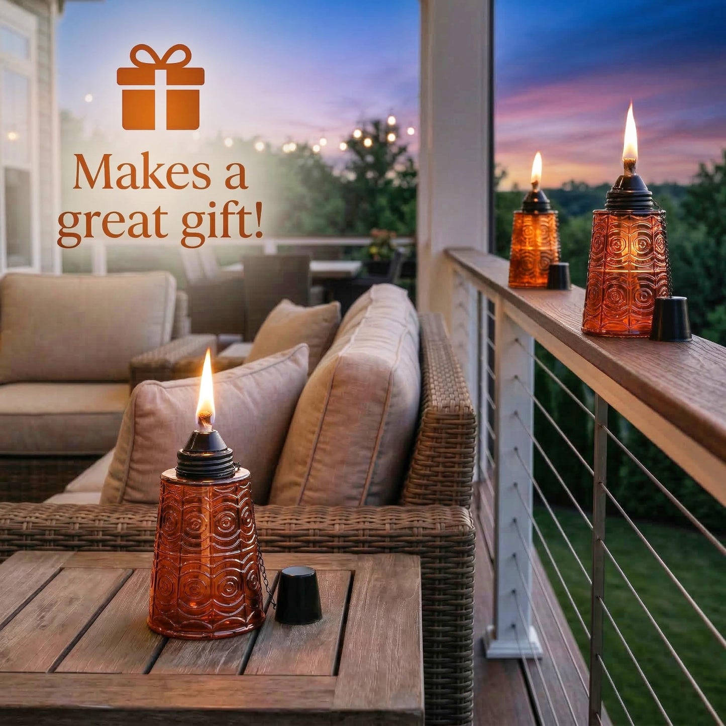 Citronella Table Top Torches for Outdoor Patio, 16oz Decorative Glass Torch Citronella Candles for Outside Deck, Garden, Parties, Set of 3, Amber - Amber - PT08