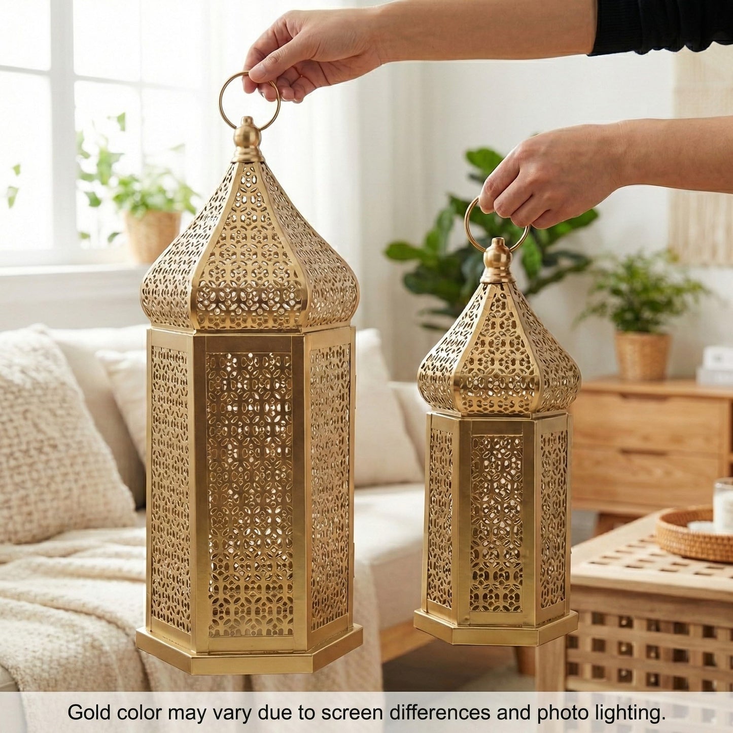 Tower Temple Moroccan Lantern Lamp Decorative Candle Holders - Gold Set of 2 - PT05