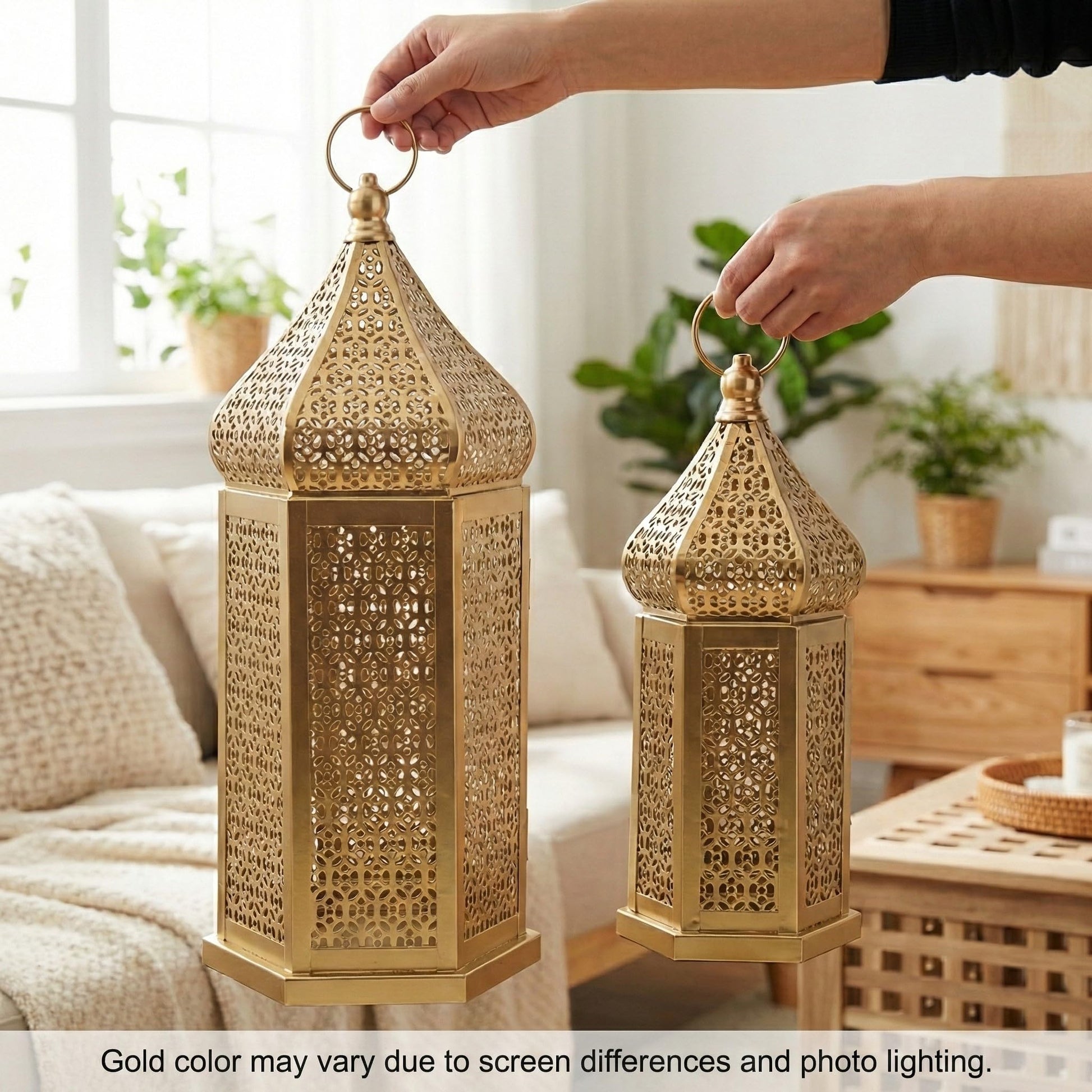 Tower Temple Moroccan Lantern Lamp Decorative Candle Holders - Gold Set of 2 - PT05