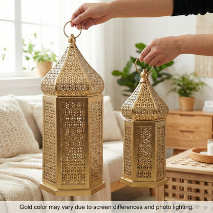 Tower Temple Moroccan Lantern Lamp Decorative Candle Holders - Gold Set of 2 - PT05