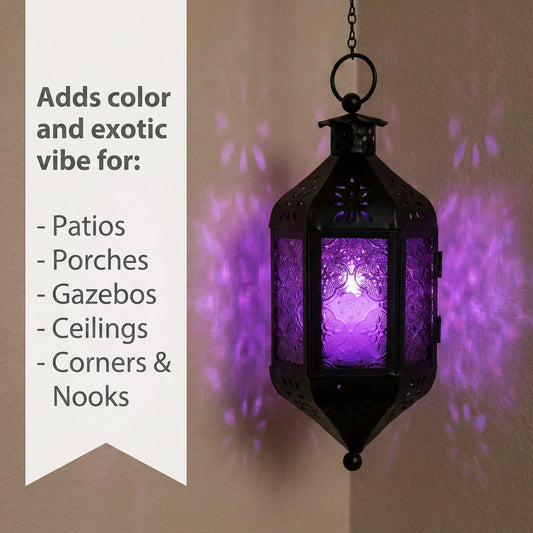 Hanging Moroccan Decorative Candle Lantern Holders for Outdoor Décor - Royal Purple Hanging - PT01