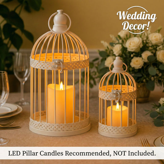 Birdcage Candle Lantern Set - White Large and Small - PT01