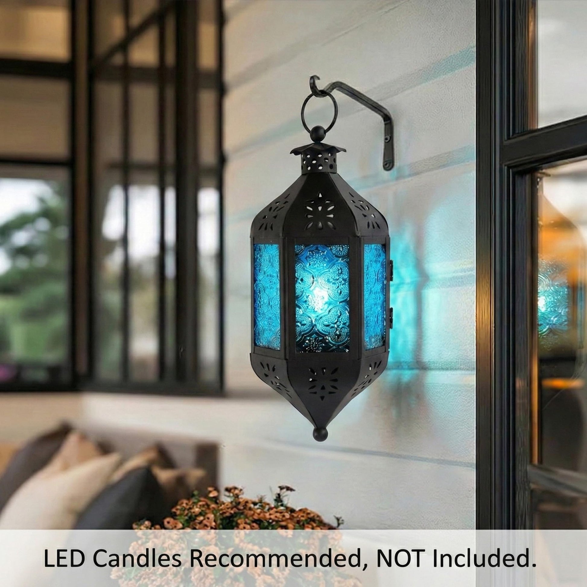 Hanging Moroccan Decorative Candle Lantern Holders for Outdoor Décor - Aqua Blue Hanging - PT02