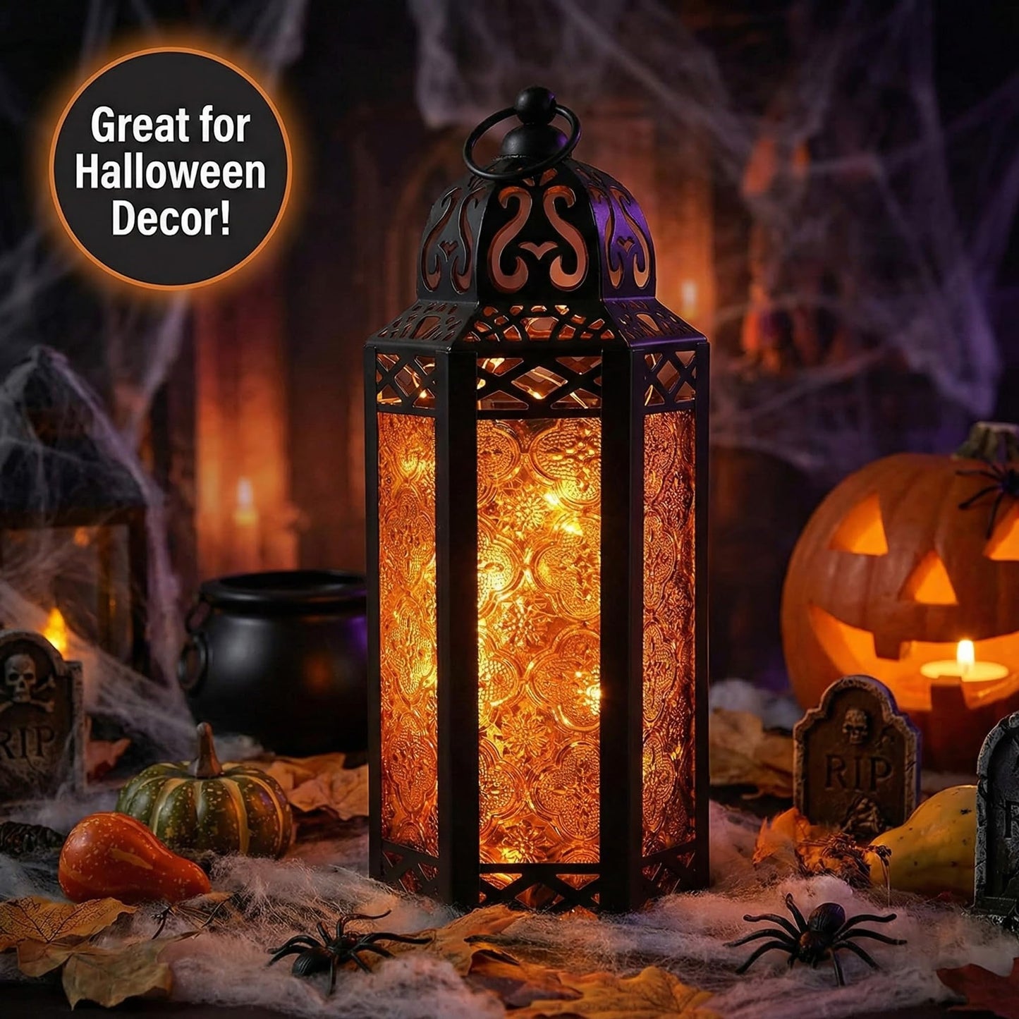 Metal Moroccan Decorative LED Fairy Lights Candle Lantern Holders for Indoor Home Fantasy Decor, Table Centerpieces, Outdoor Patio or Porch, Weddings, Medium - Amber Medium - PT06
