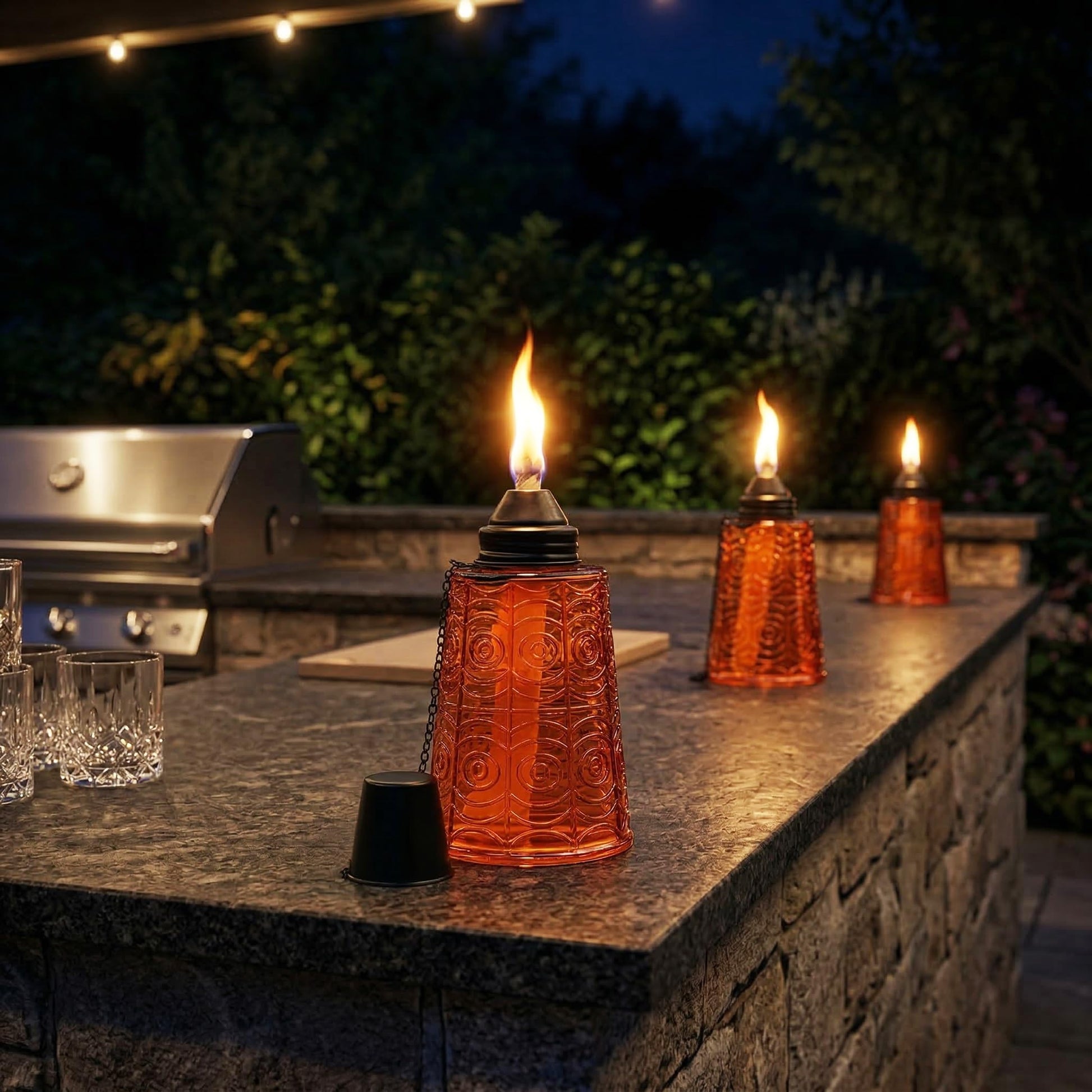Citronella Table Top Torches for Outdoor Patio, 16oz Decorative Glass Torch Citronella Candles for Outside Deck, Garden, Parties, Set of 3, Amber - Amber - PT05