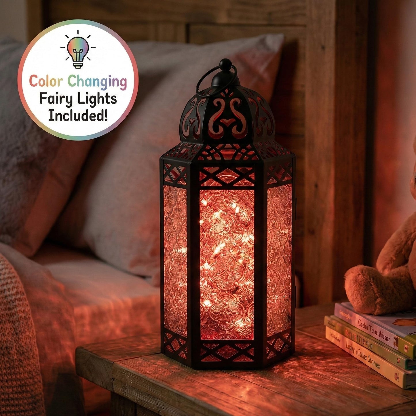 Metal Moroccan Decorative LED Fairy Lights Candle Lantern Holders for Indoor Home Fantasy Decor, Table Centerpieces, Outdoor Patio or Porch, Weddings, Medium - Multicolor Large - PT03